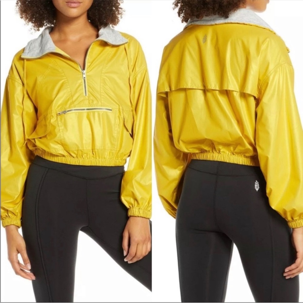 Free People Moonlight Reflective Cropped Jacket Kangaroo Zipper Pocket Gold XS